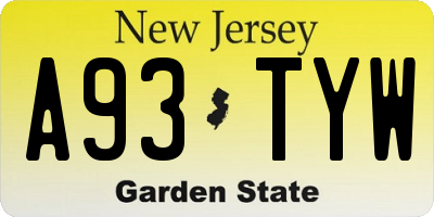 NJ license plate A93TYW