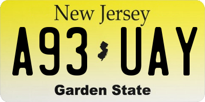 NJ license plate A93UAY