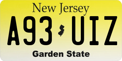 NJ license plate A93UIZ
