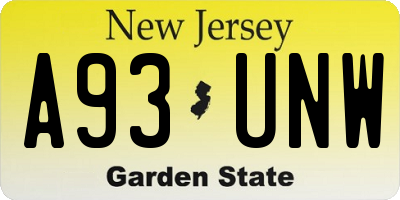 NJ license plate A93UNW