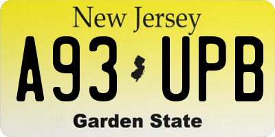 NJ license plate A93UPB