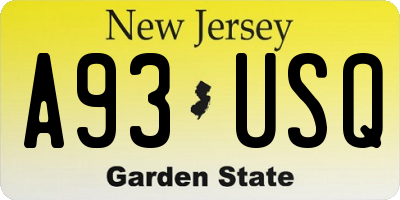 NJ license plate A93USQ