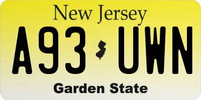 NJ license plate A93UWN