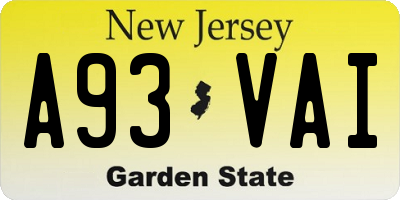 NJ license plate A93VAI