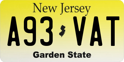 NJ license plate A93VAT