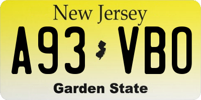 NJ license plate A93VBO