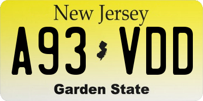 NJ license plate A93VDD