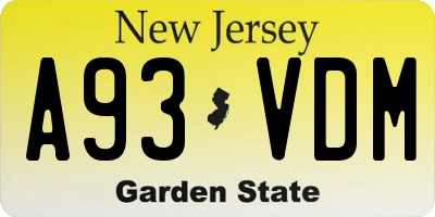 NJ license plate A93VDM