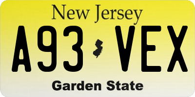 NJ license plate A93VEX
