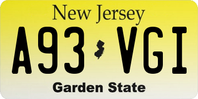 NJ license plate A93VGI
