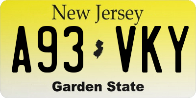 NJ license plate A93VKY