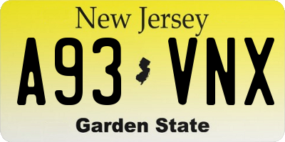 NJ license plate A93VNX