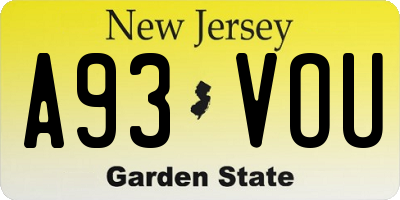 NJ license plate A93VOU