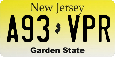 NJ license plate A93VPR