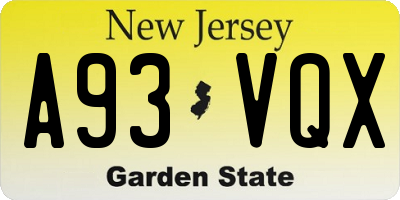 NJ license plate A93VQX