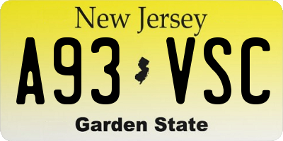 NJ license plate A93VSC