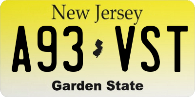 NJ license plate A93VST