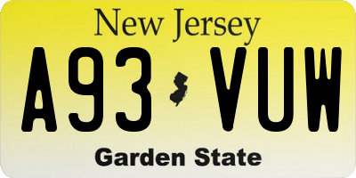 NJ license plate A93VUW