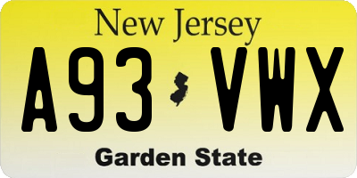 NJ license plate A93VWX
