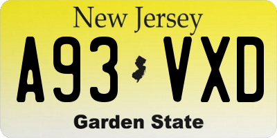 NJ license plate A93VXD