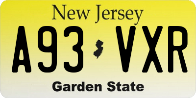 NJ license plate A93VXR
