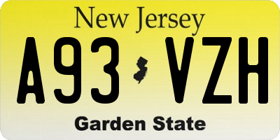NJ license plate A93VZH