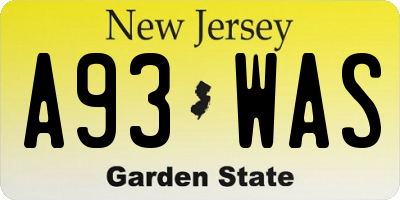 NJ license plate A93WAS