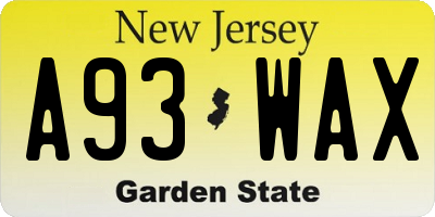 NJ license plate A93WAX