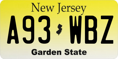 NJ license plate A93WBZ