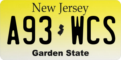 NJ license plate A93WCS