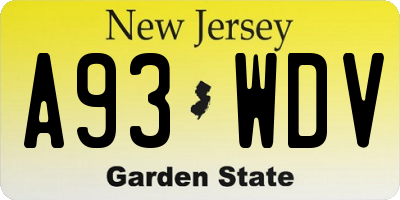 NJ license plate A93WDV