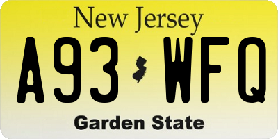 NJ license plate A93WFQ
