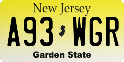 NJ license plate A93WGR