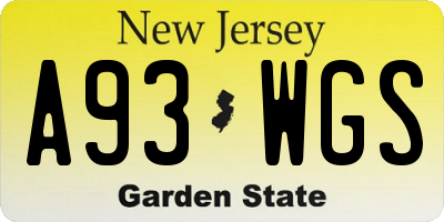 NJ license plate A93WGS