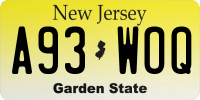 NJ license plate A93WOQ