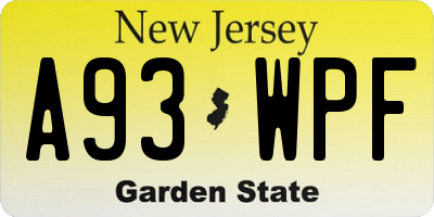 NJ license plate A93WPF