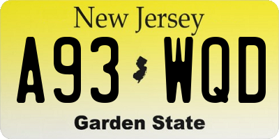 NJ license plate A93WQD