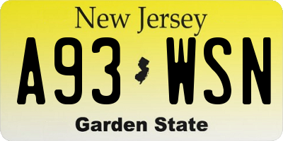 NJ license plate A93WSN