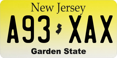 NJ license plate A93XAX