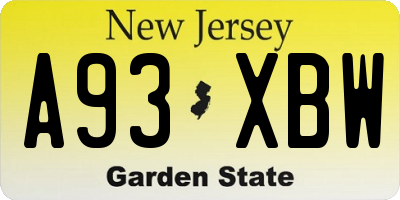 NJ license plate A93XBW