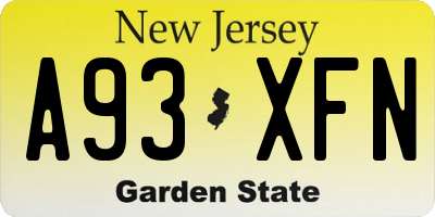 NJ license plate A93XFN