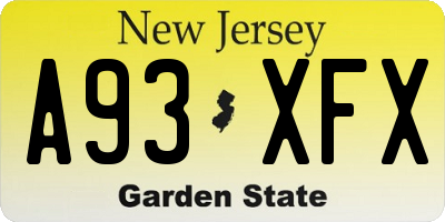 NJ license plate A93XFX