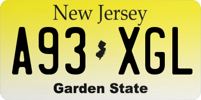 NJ license plate A93XGL