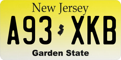 NJ license plate A93XKB