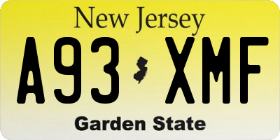 NJ license plate A93XMF