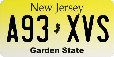 NJ license plate A93XVS