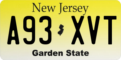 NJ license plate A93XVT