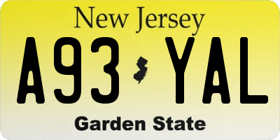 NJ license plate A93YAL