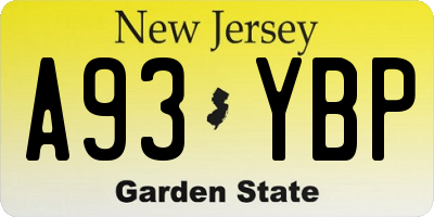 NJ license plate A93YBP
