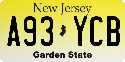 NJ license plate A93YCB